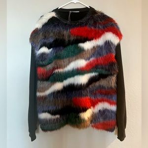 Zara multicolored faux fur sweatshirt/sweater